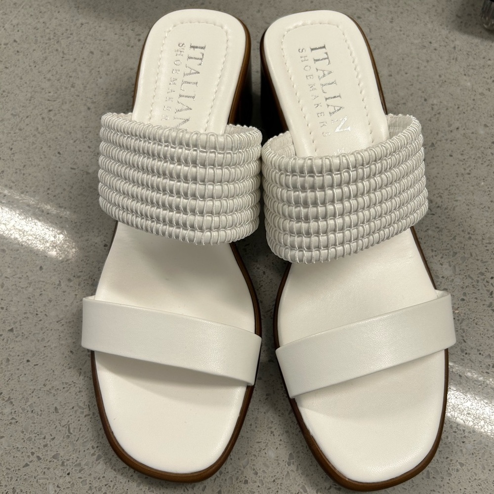 Italian Shoemakers Sandals Womens Size 10 White Block Heel Slide